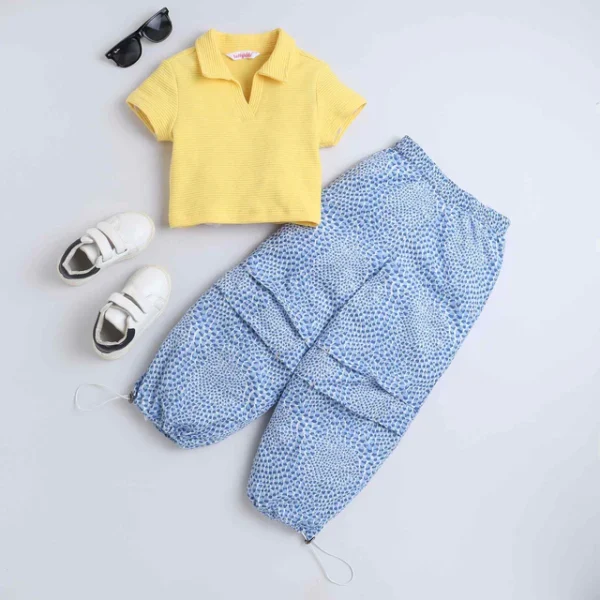 parachute cargo pant set - Yellow / Blue