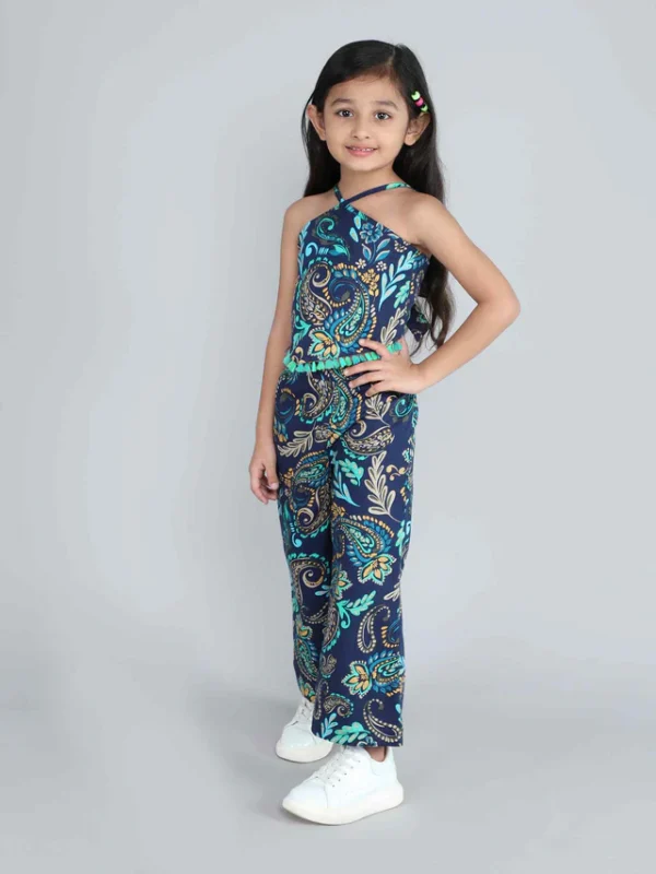 ethnic top and solid palazzo set-Multi